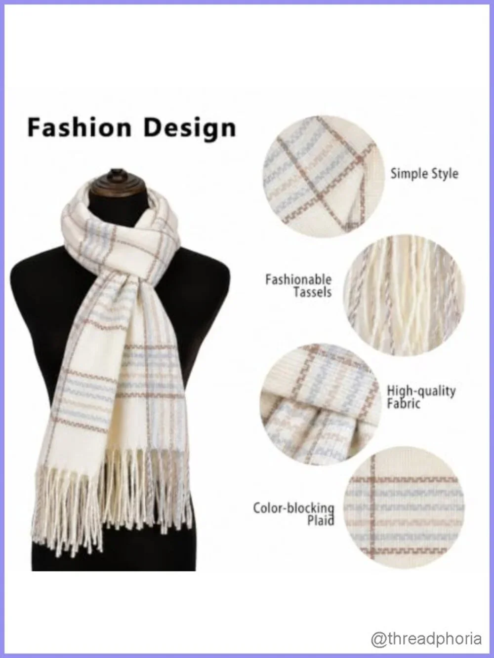 Oversized Plaid Fringe Scarf Wrap Shawl Soft Cozy Winter